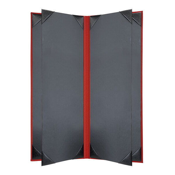 A red menu cover with black trim and six views.