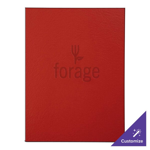 A red leather H. Risch, Inc. menu cover with a white logo.