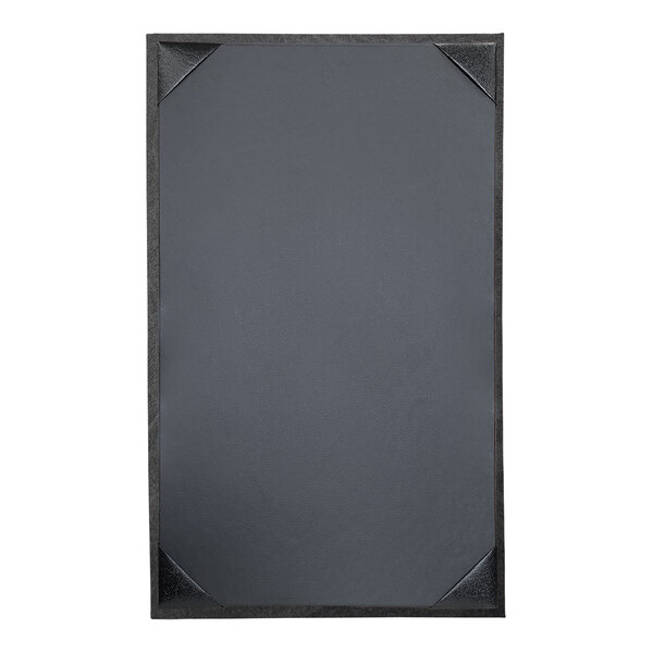 A black rectangular menu cover with a white border.
