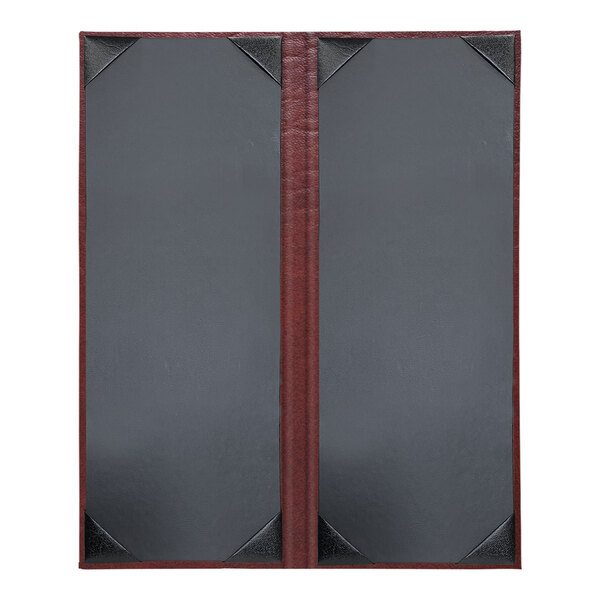 A black rectangular menu cover with a red border and two Harley menus inside.