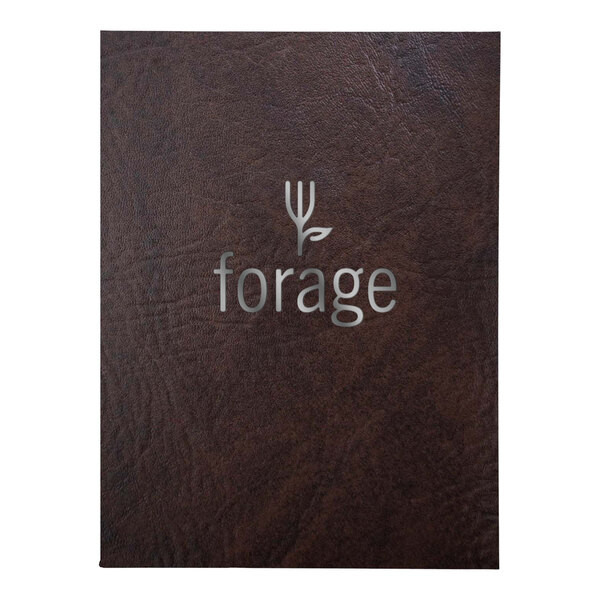 A brown leather H. Risch, Inc. menu cover with silver text on it.