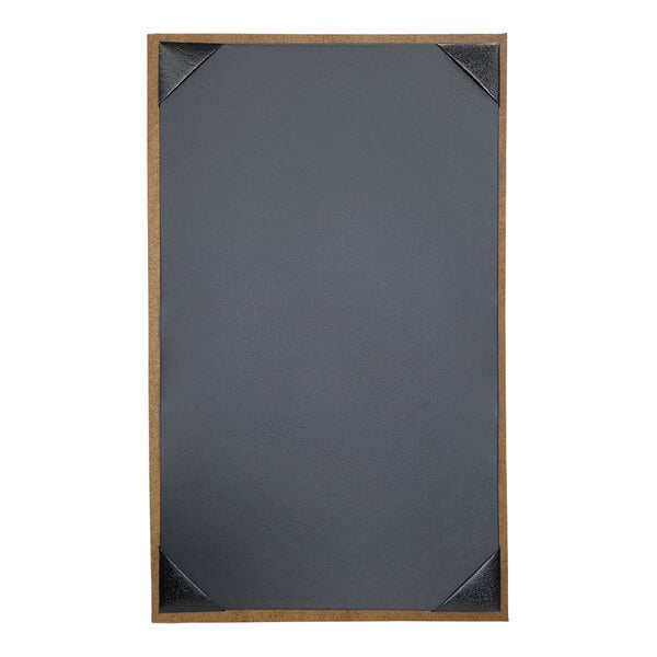 A black board with a wooden frame.