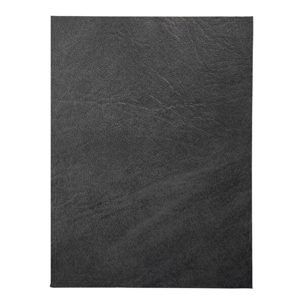 A black customizable menu cover with a leather surface.