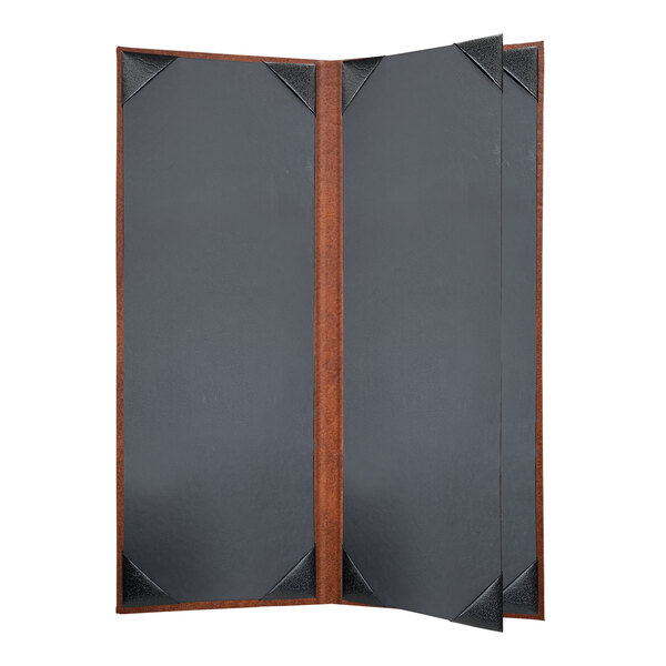 A black and brown H. Risch, Inc. Harley menu cover with four open pages.