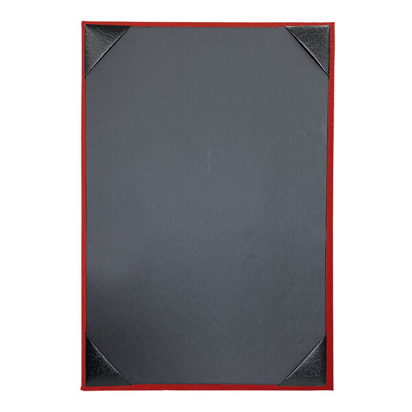 A black and red rectangular object with a red border and a black frame containing a white sheet of paper.