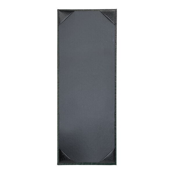 A green rectangular menu cover with black corners.