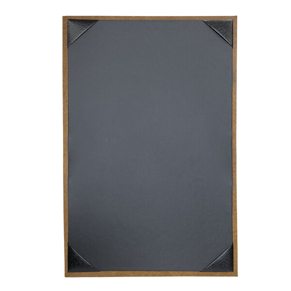 A black menu board with a wooden frame.
