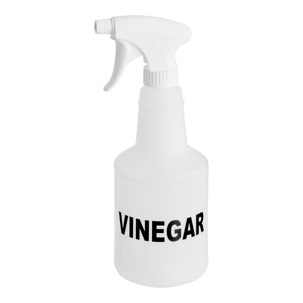 A white 24 oz. spray bottle with the word "vinegar" on it.
