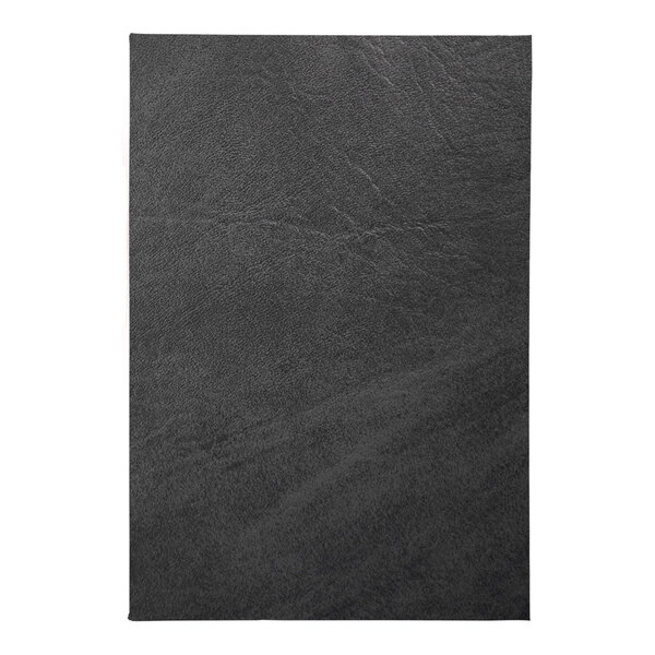 A customizable charcoal menu cover with a black leather surface.
