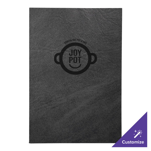 A black H. Risch, Inc. menu cover with a white logo reading "Joy Pot" on it.