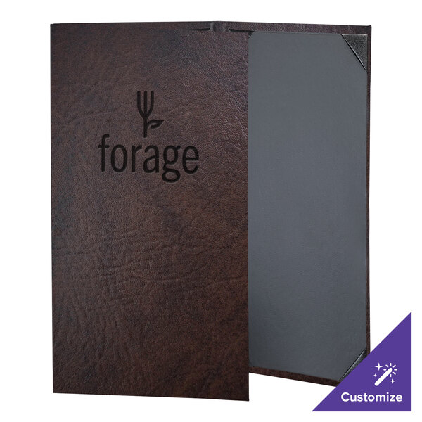 A brown leather H. Risch, Inc. Harley menu cover.