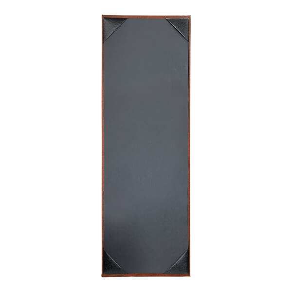 A rectangular black board with a wooden frame.