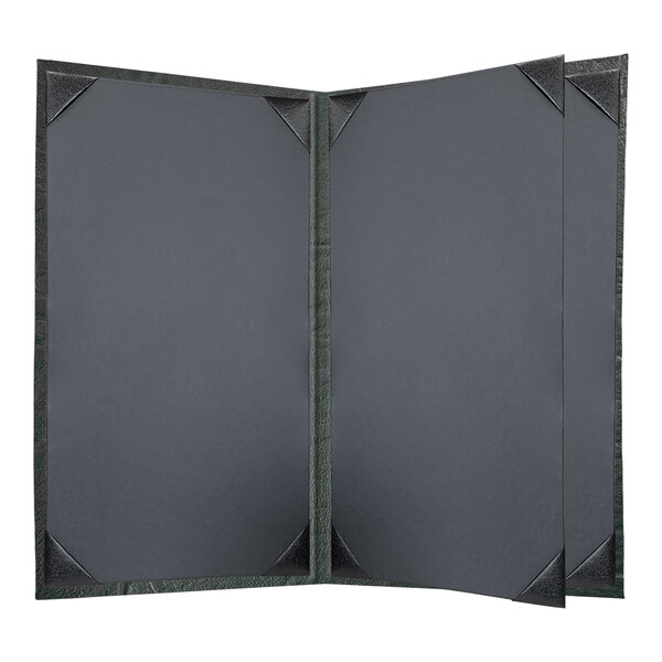 A green menu cover with black corners and a black border.