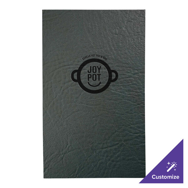 A green menu cover with a logo on it.