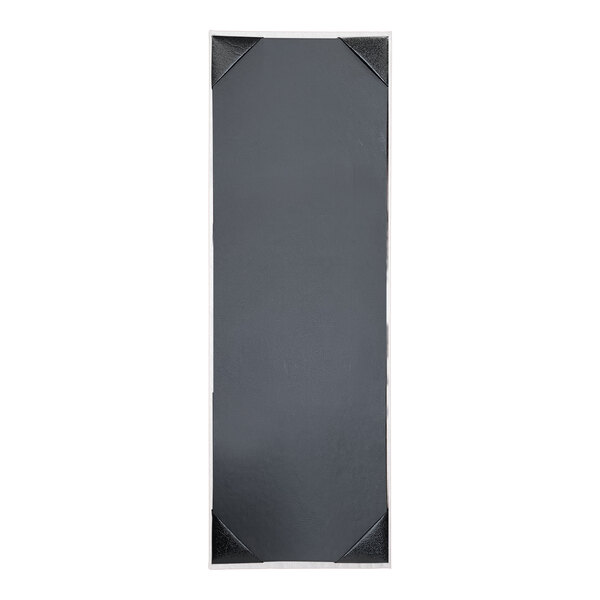 A white rectangular menu cover with black lines and corners.