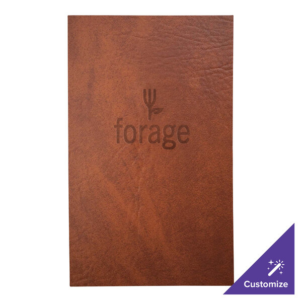 A brown leather H. Risch, Inc. menu cover with a white logo.