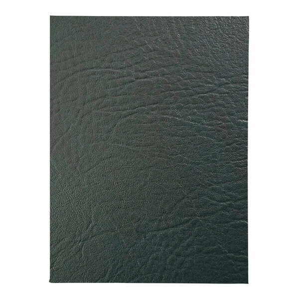 A customizable green menu cover with a black leather surface.