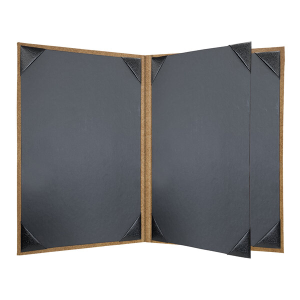 A black menu folder with brown corners.