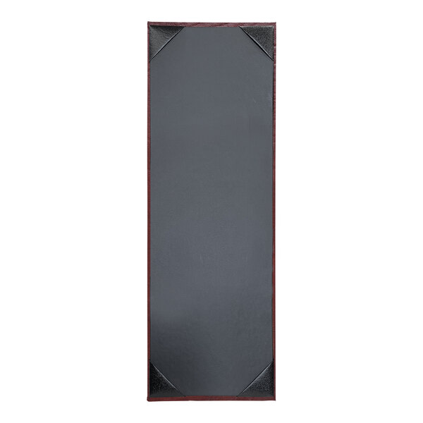 A grey rectangular menu cover with a red border.