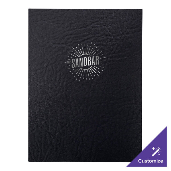 A black leather H. Risch, Inc. menu cover with a white logo.