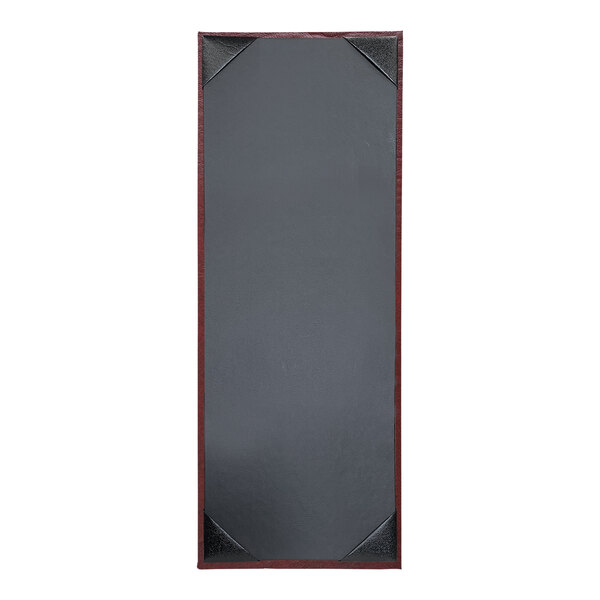 A rectangular grey menu cover with a red border.