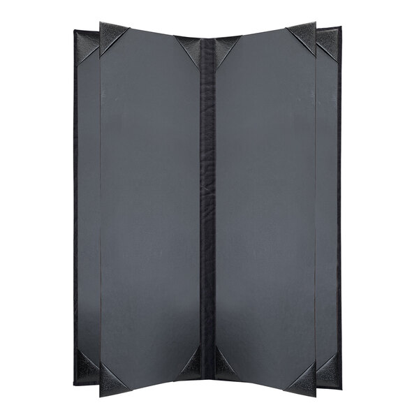 A grey rectangular menu cover with a black border.