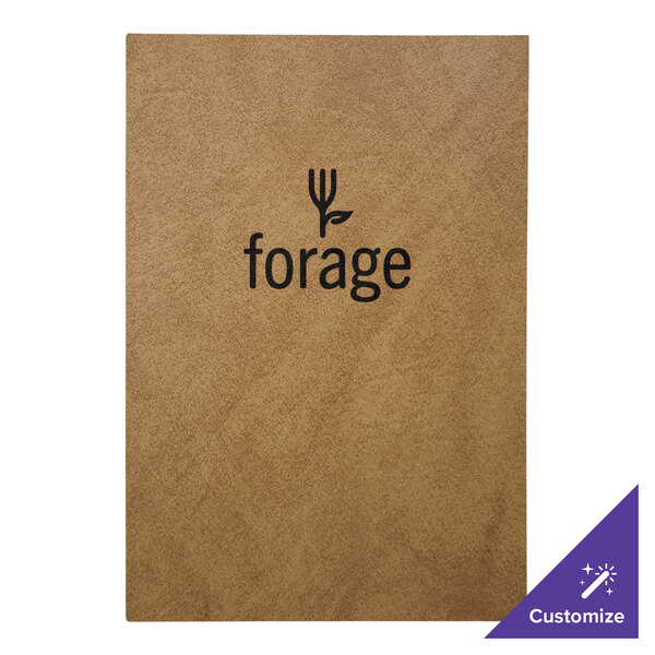 A brown H. Risch, Inc. menu cover with black text on a table.