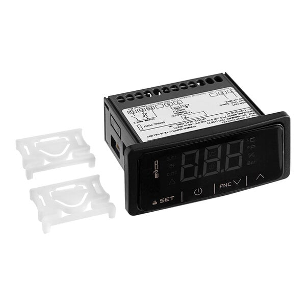 A black Hatco digital controller with a digital display and plastic clips.