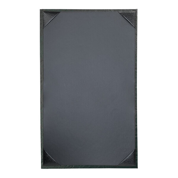 A rectangular black menu cover with a white border.
