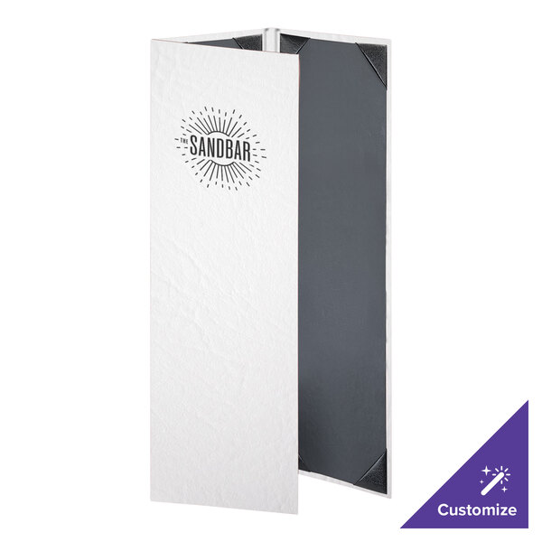 A white rectangular H. Risch, Inc. menu cover with a black and grey logo.