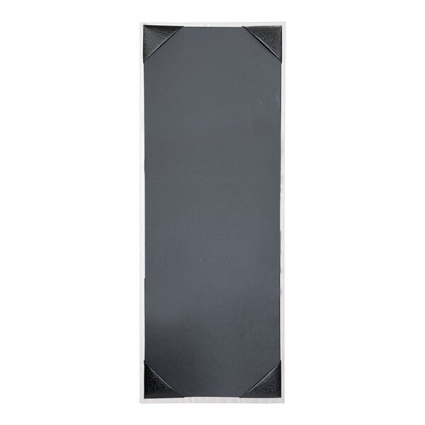 A white rectangular menu cover with black borders.