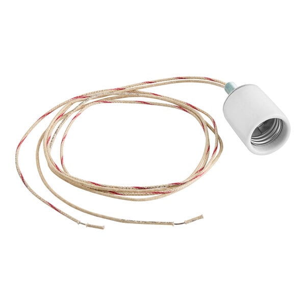 A Hatco lamp holder with a light bulb and cord.