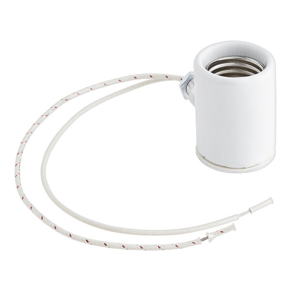 A white single lamp holder with a wire attached to it.