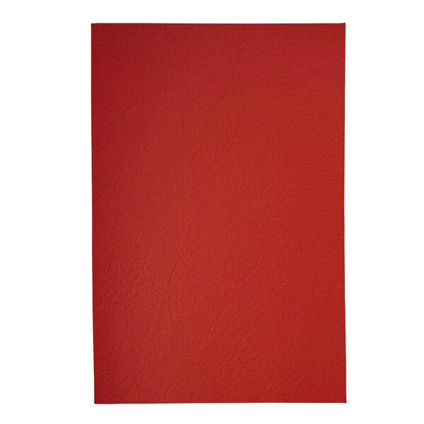 A red rectangular menu cover with a white background.