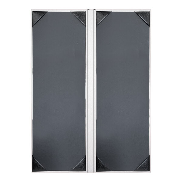 A white rectangular menu cover with white corners and a white border.