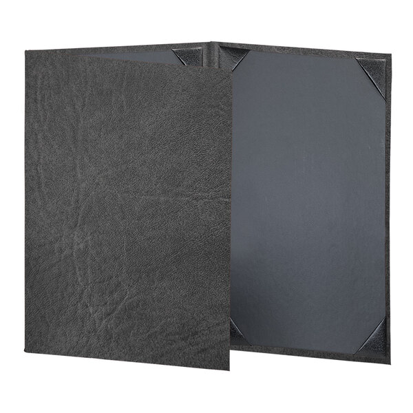 A charcoal menu cover with 3 black rectangular pages.