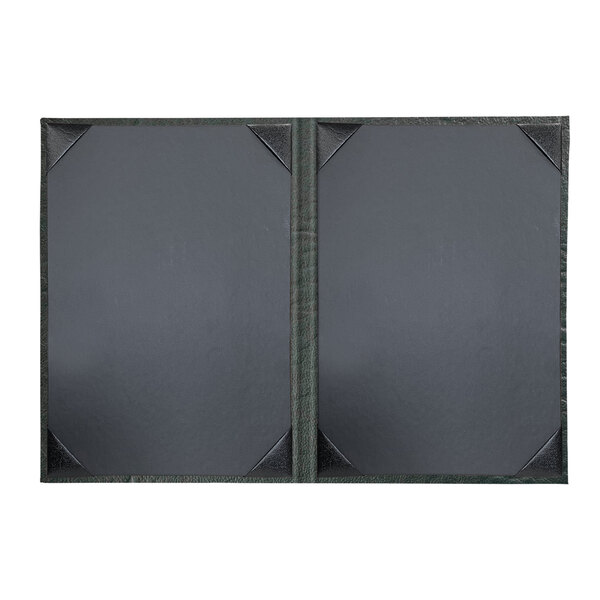 A green menu cover with black corners and a black border.