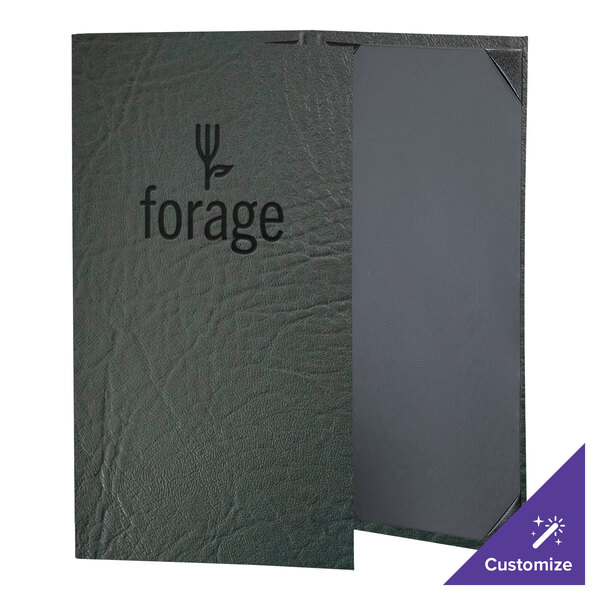A green rectangular menu cover with a black border.