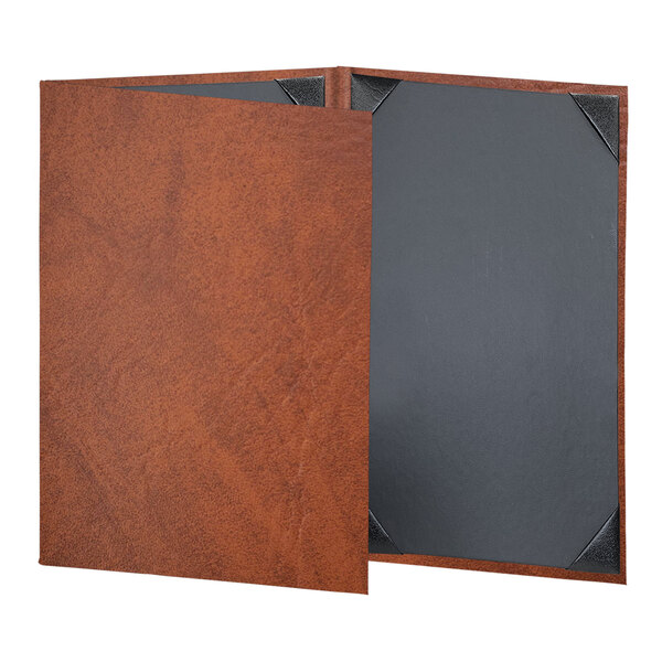 A brown H. Risch, Inc. menu cover with black pages.