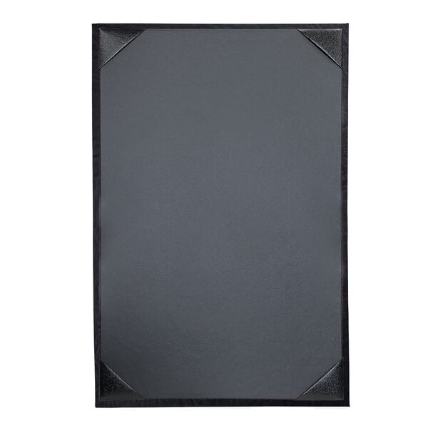 A black rectangular menu cover with a black border.