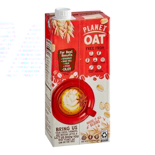 A carton of Planet Oat Barista Edition oat milk.