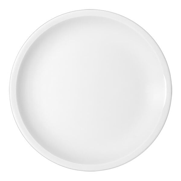 A Bauscher bright white porcelain coupe plate with a round rim.