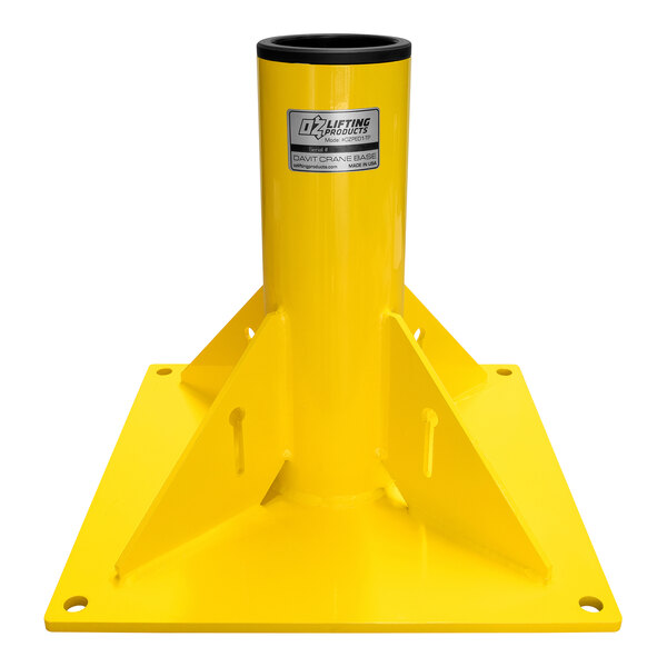 A yellow metal pedestal base for an OZ Lifting Products davit crane.