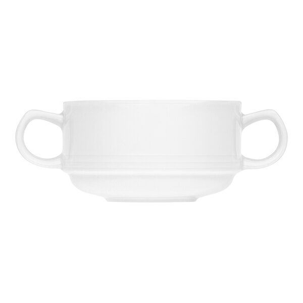 A Bauscher bright white porcelain bowl with handles.