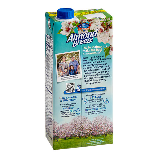 A carton of Almond Breeze almond and coconut milk blend with a picture of a tree.
