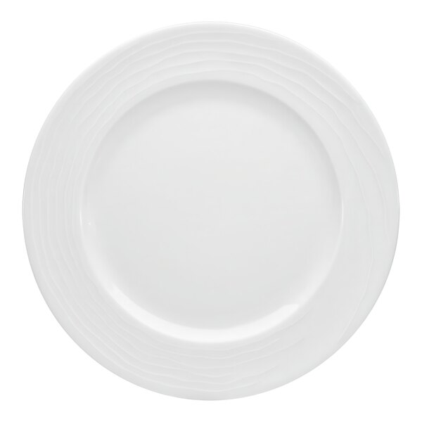 A Bauscher bright white porcelain plate with an embossed circular pattern on the rim.