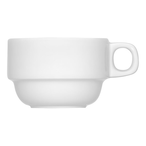 A Bauscher bright white porcelain cup with a handle.
