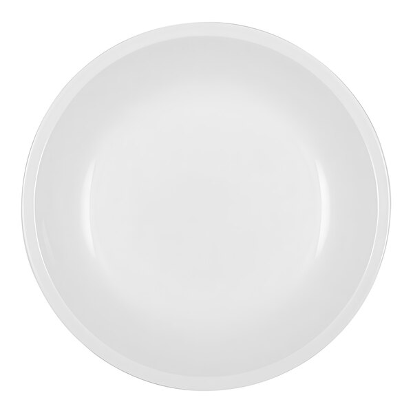 A Bauscher bright white porcelain coupe plate with a round rim.