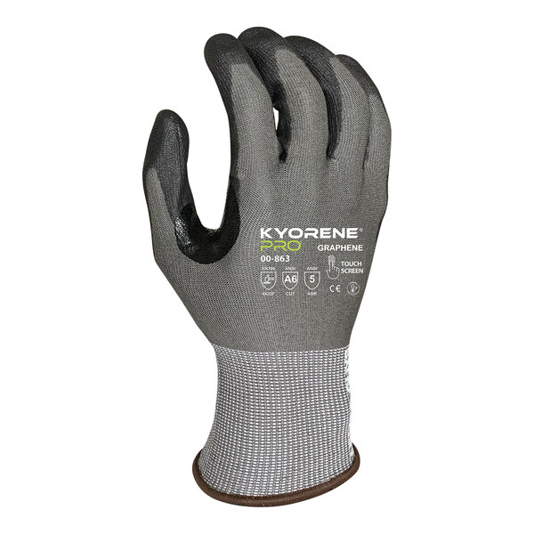 A close-up of an Armor Guys Kyorene Pro heavy duty work glove with a black palm coating and white cuff.