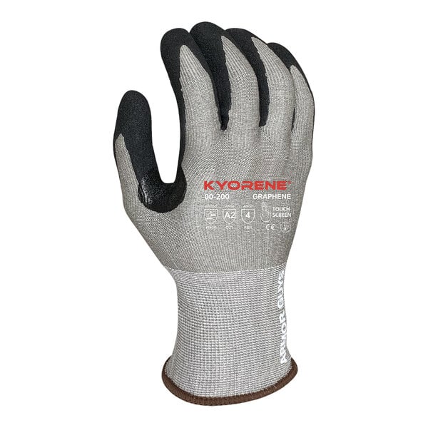 A gray Armor Guys Kyorene work glove with black and white HCT Microfoam Nitrile coating.